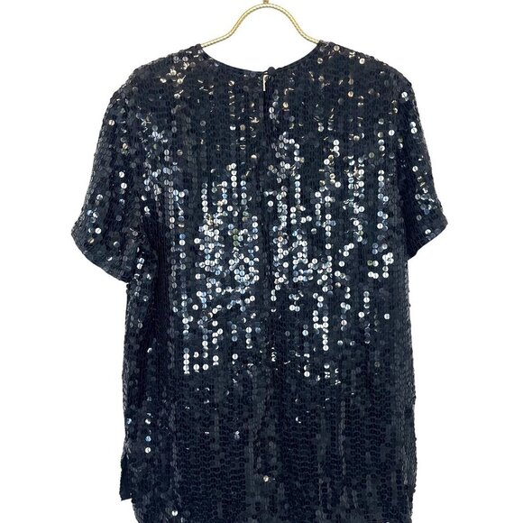 Diane Gilman Sequined Silk Blouse Tunic Black Color Evening Party Size M - Picture 2 of 6